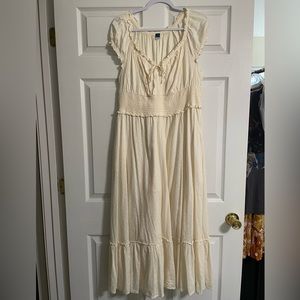 Old Navy Waist-Defined Puff Sleeve Dress - Cream